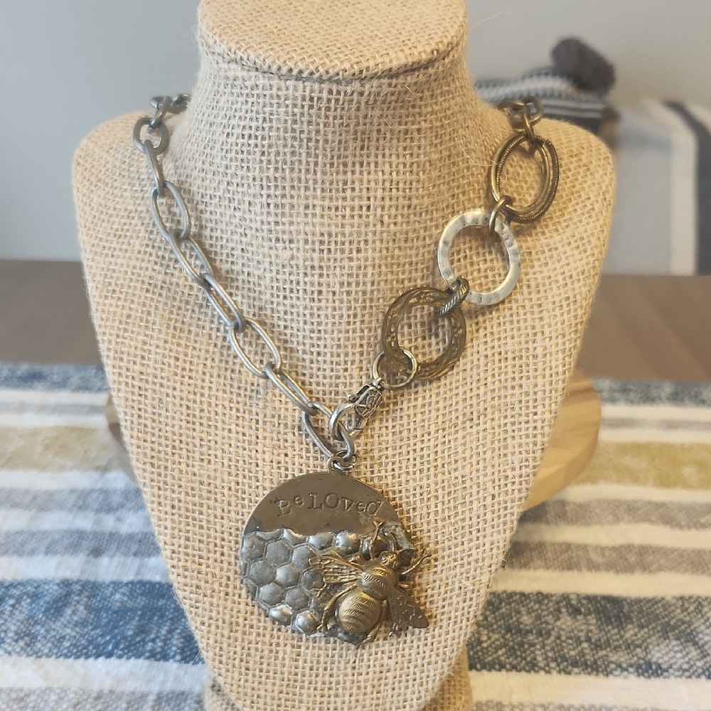 Chunky Gold Bee Pendant Necklace